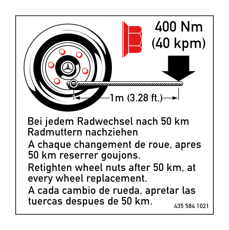 Vector reproduction of Unimog wheel nut torque decal 400Nm 40kpm